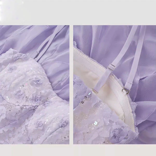 Elara Romantic Lilac Sweetheart Neckline Ruffles Evening Dress - Image 7
