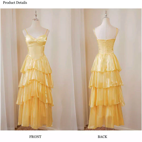Elina Romantic Yellow Tiered Spaghetti Straps Ruffles Dress - Image 10