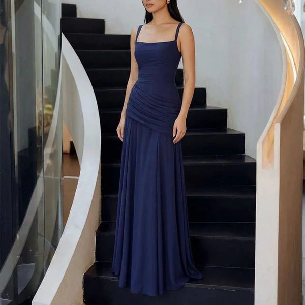 Elizabeth Navy Elegance Ruched Lace Back Evening Dress
