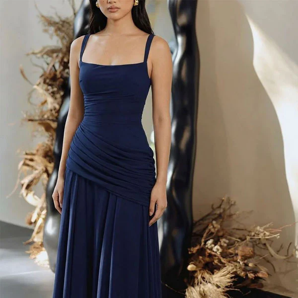 Elizabeth Navy Elegance Ruched Lace Back Evening Dress - Image 3
