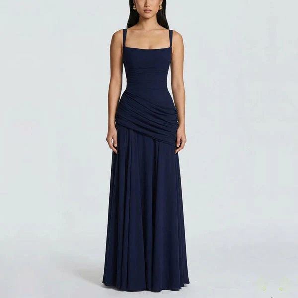 Elizabeth Navy Elegance Ruched Lace Back Evening Dress - Image 5
