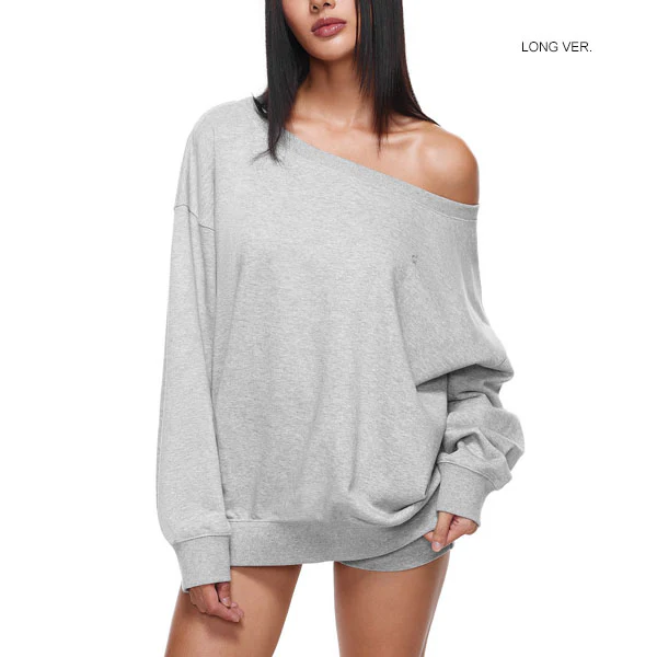 Ellen Lt Grey Off-Shoulder Oversized Sweatshirt - Image 3
