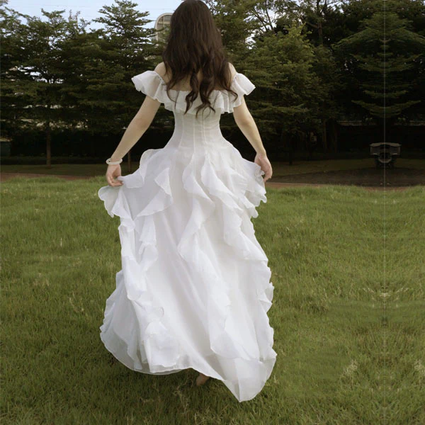 Ellura Ethereal White Ruffle Off-Shoulder Dress - Image 2