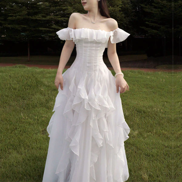 Ellura Ethereal White Ruffle Off-Shoulder Dress - Image 3