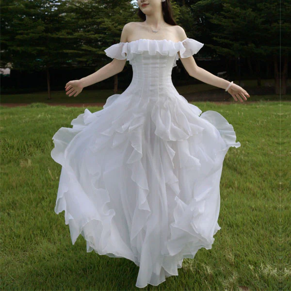 Ellura Ethereal White Ruffle Off-Shoulder Dress - Image 4
