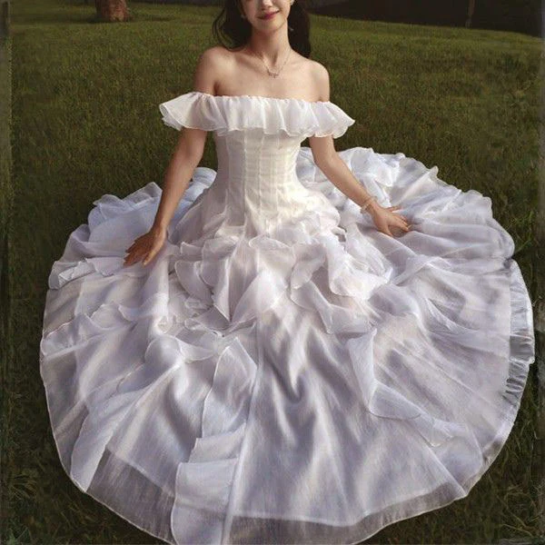 Ellura Ethereal White Ruffle Off-Shoulder Dress - Image 5