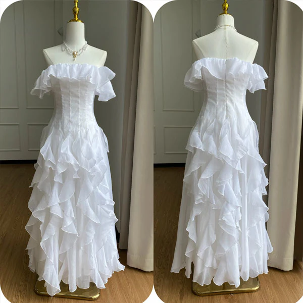 Ellura Ethereal White Ruffle Off-Shoulder Dress - Image 6