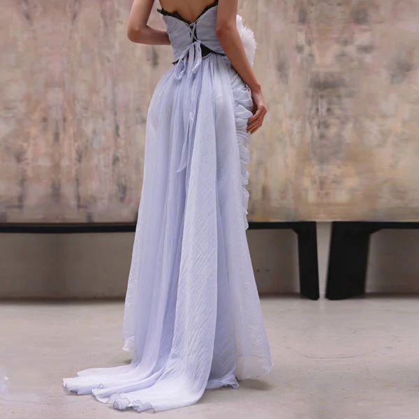 Eloise Periwinkle Blue Strapless Asymmetrical Evening Gown - Image 2