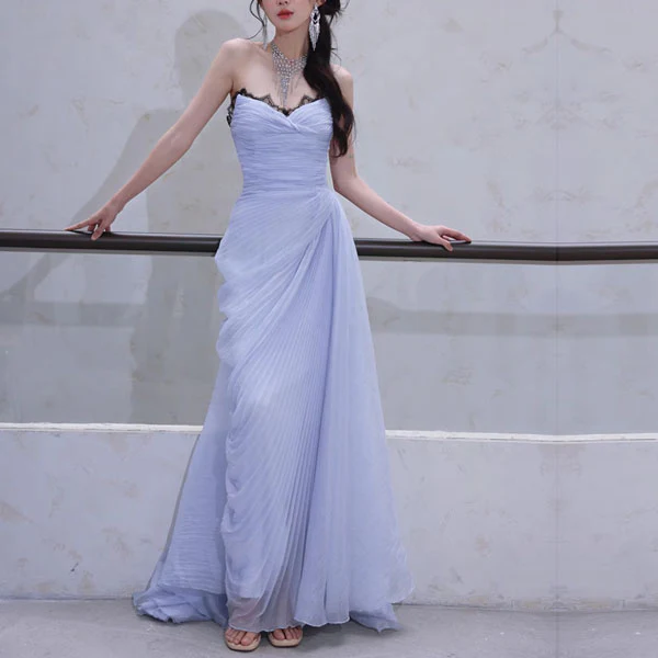 Eloise Periwinkle Blue Strapless Asymmetrical Evening Gown - Image 3