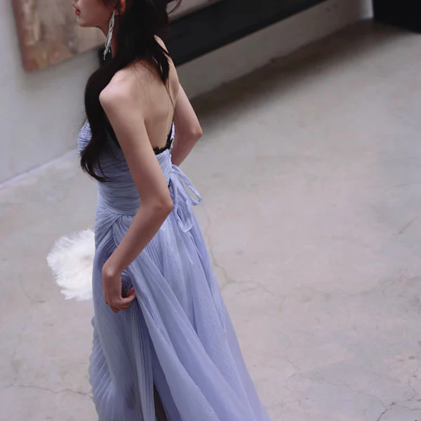 Eloise Periwinkle Blue Strapless Asymmetrical Evening Gown - Image 5