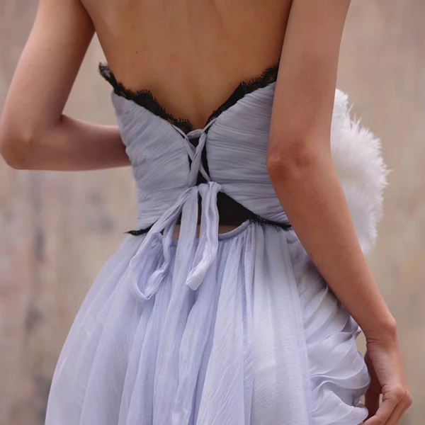 Eloise Periwinkle Blue Strapless Asymmetrical Evening Gown - Image 8