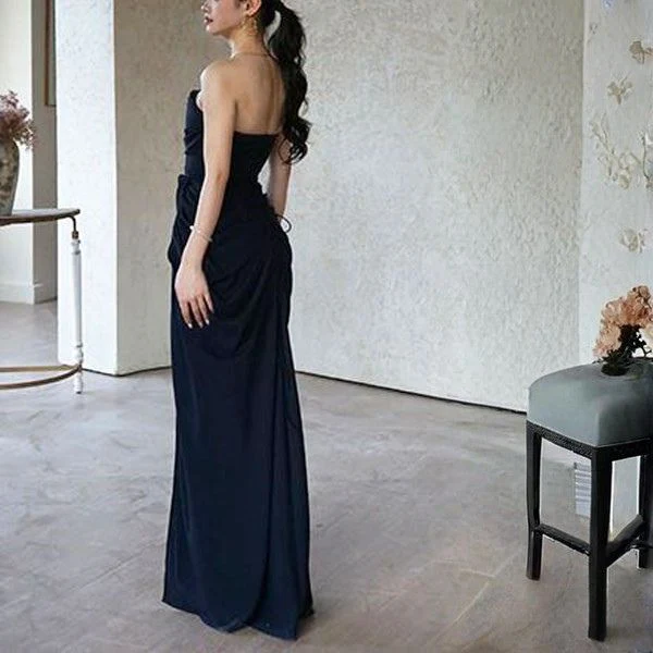 Elysia Midnight Navy Strapless Corset Ruched Drape Evening Dress - Image 2