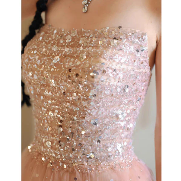 Emilia Blush Pink Sequin Tulle Princess Evening Dress - Image 4
