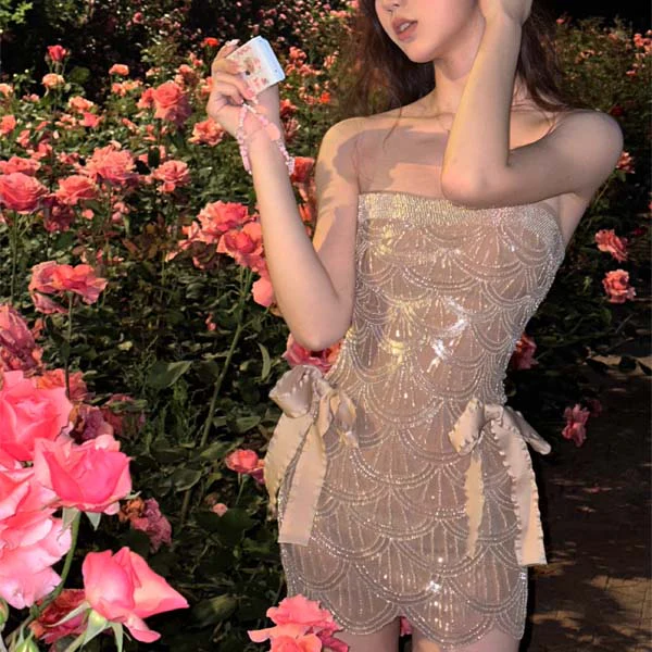 Emilie Silver Sequin Strapless Mini Dress - Image 2