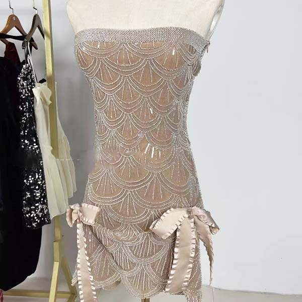 Emilie Silver Sequin Strapless Mini Dress - Image 6