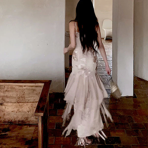 Erinda Vintage Inspired Champagne Floral Layered Dress - Image 7