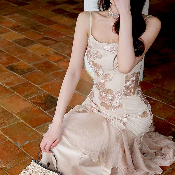 Erinda Vintage Inspired Champagne Floral Layered Dress - Image 8