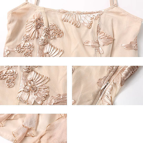 Erinda Vintage Inspired Champagne Floral Layered Dress - Image 9