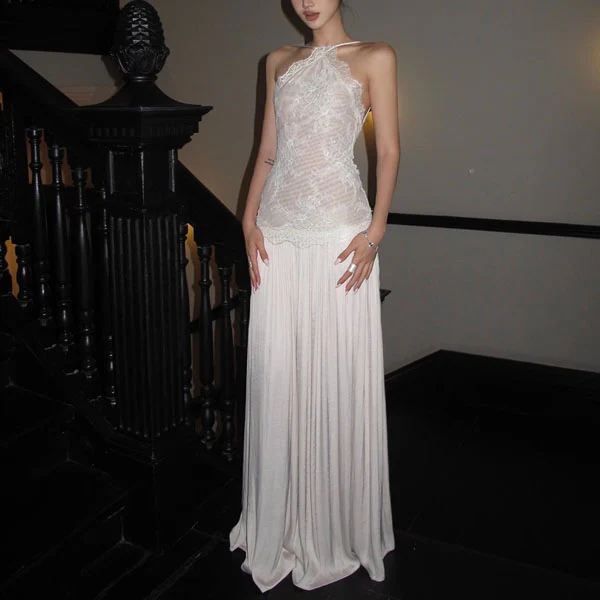 Errisa Ethereal Champagne Nude Lace Evening Dress