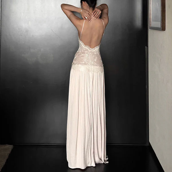 Errisa Ethereal Champagne Nude Lace Evening Dress - Image 2