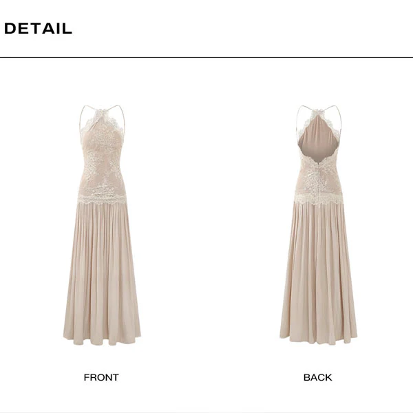 Errisa Ethereal Champagne Nude Lace Evening Dress - Image 8