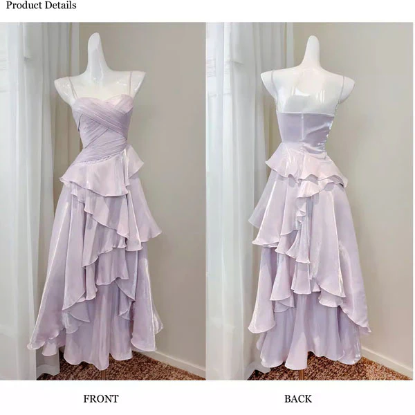 Estalle Ethereal Lilac Spaghetti Straps Tiered Ruffles Dress - Image 8