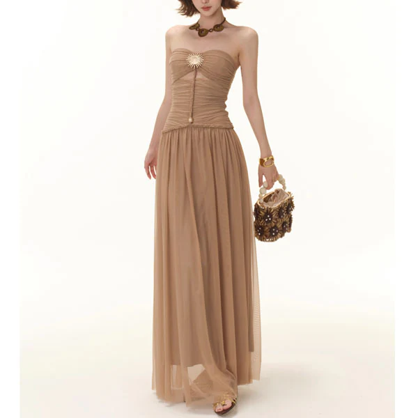 Ethena Strapless Ruched Goddess Maxi Dress - Image 4