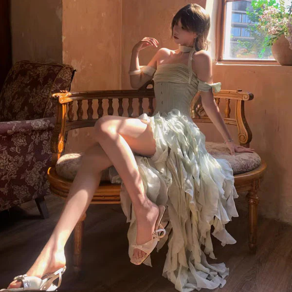 Evadia Fairycore Corset Ruffles High-Low Dress - Image 4