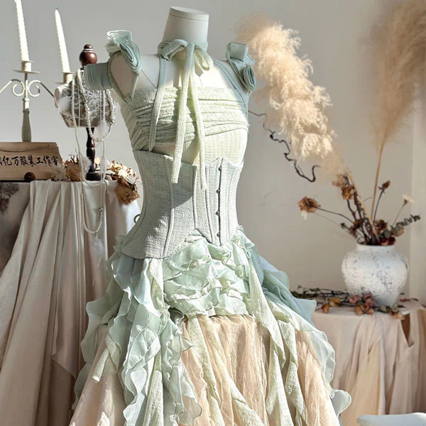 Evadia Fairycore Corset Ruffles High-Low Dress - Image 7