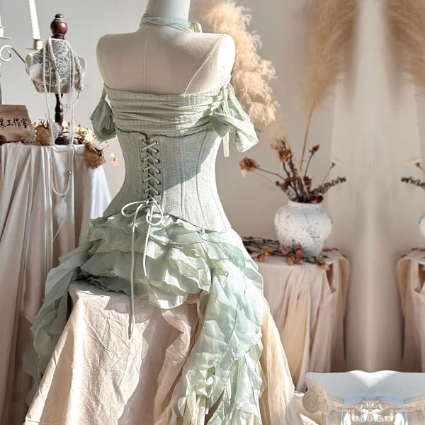Evadia Fairycore Corset Ruffles High-Low Dress - Image 8