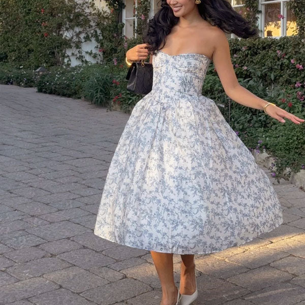 Evangeline Enchanting Strapless Floral Midi Dress - Image 2