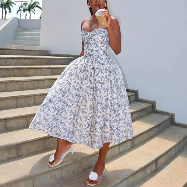 Evangeline Enchanting Strapless Floral Midi Dress - Image 4