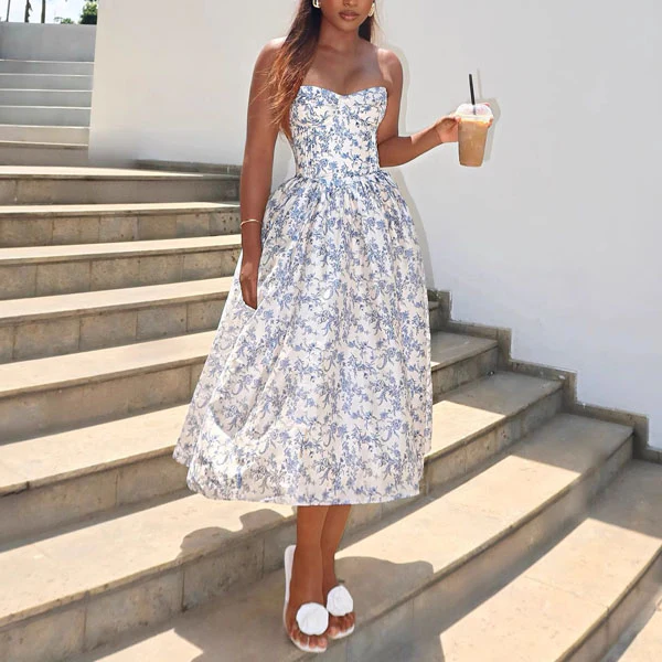 Evangeline Enchanting Strapless Floral Midi Dress - Image 5