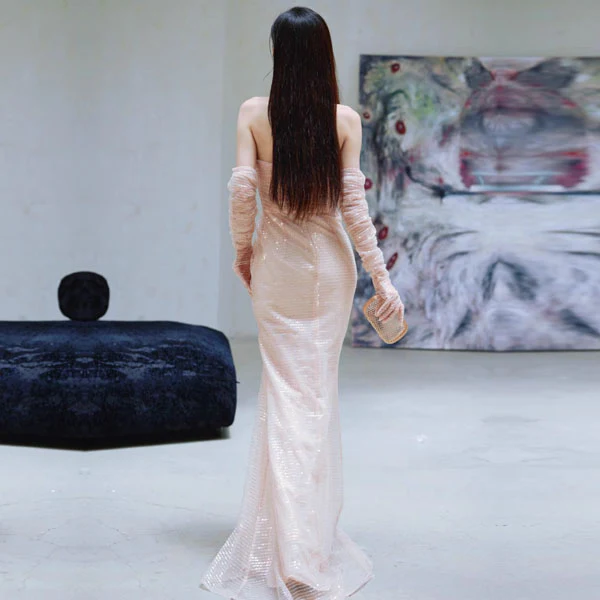 Felicia Elegant Strapless Sequin Mermaid Maxi Dress - Image 2