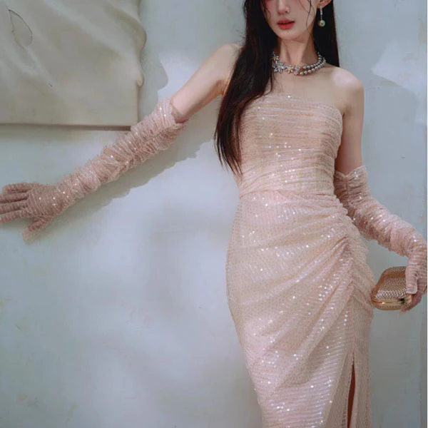 Felicia Elegant Strapless Sequin Mermaid Maxi Dress - Image 3