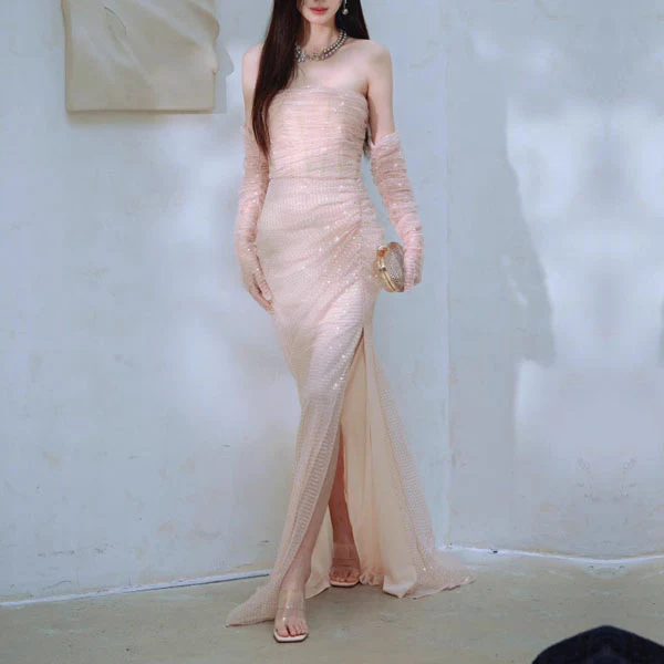 Felicia Elegant Strapless Sequin Mermaid Maxi Dress - Image 4