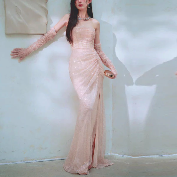 Felicia Elegant Strapless Sequin Mermaid Maxi Dress - Image 5
