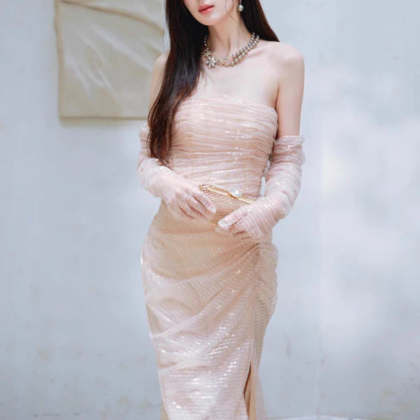 Felicia Elegant Strapless Sequin Mermaid Maxi Dress - Image 6