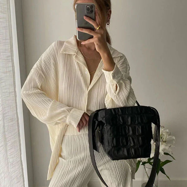 Francis Pleated Long Sleeve Shirt & Pants Set - Image 13