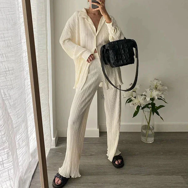 Francis Pleated Long Sleeve Shirt & Pants Set - Image 14