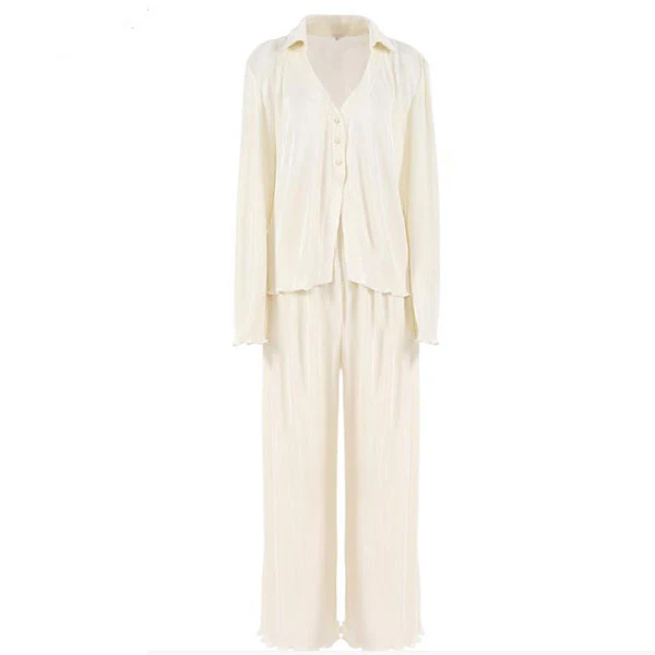 Francis Pleated Long Sleeve Shirt & Pants Set - Image 15