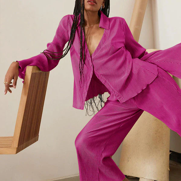 Francis Pleated Long Sleeve Shirt & Pants Set - Image 9