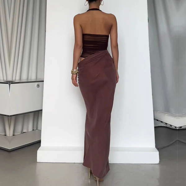 Freya Elegant Ruched Halter Drape Evening Dress - Image 2