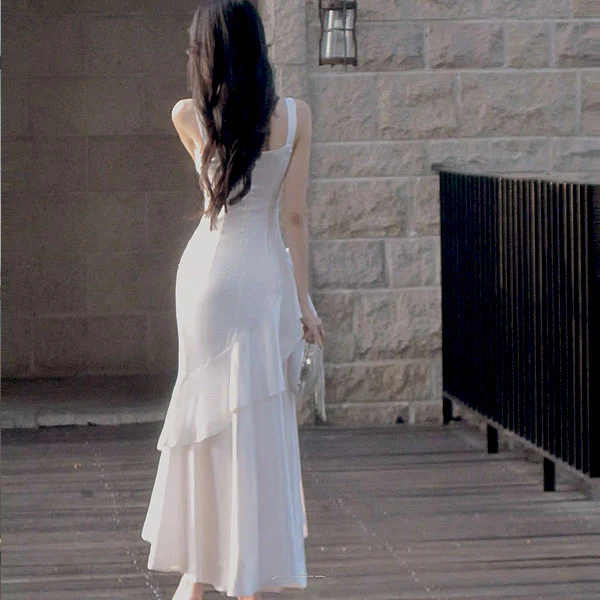 Gabriella Ivory Hi-Lo Tiered Ruffles Maxi Dress - Image 3
