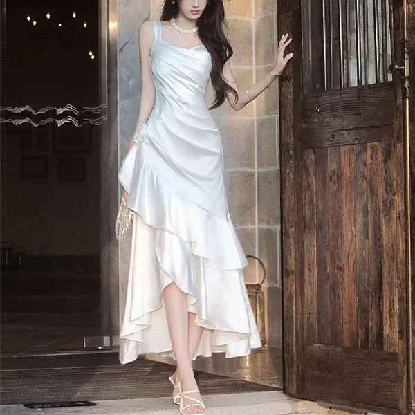 Gabriella Ivory Hi-Lo Tiered Ruffles Maxi Dress - Image 4