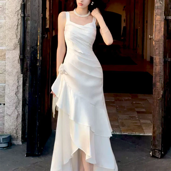 Gabriella Ivory Hi-Lo Tiered Ruffles Maxi Dress - Image 5