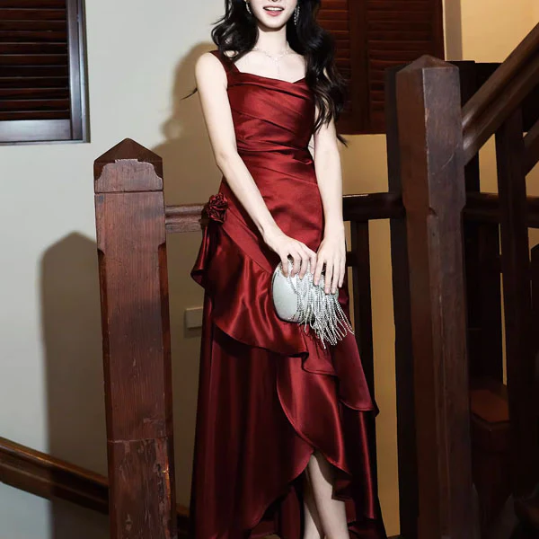 Gabriella Scarlet Hi-Lo Tiered Ruffles Maxi Dress