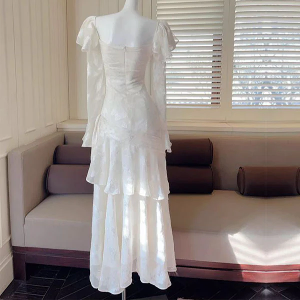 Genevieve Romantic Vintage-Inspired Ivory Tiered Evening Dress - Image 9
