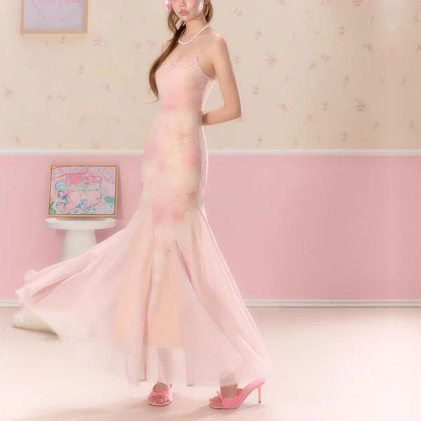 Hanna Romantic Blush Pink Lace Slip Tulle Dress - Image 2