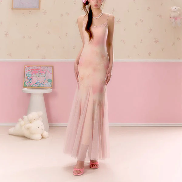 Hanna Romantic Blush Pink Lace Slip Tulle Dress - Image 3